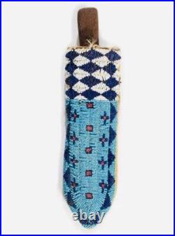 Indian Beaded Knife Cover Native American Sioux Hide Hand Made Knife Sheath