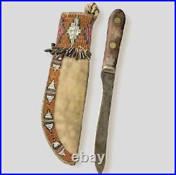 Indian Beaded Knife Cover Native American Sioux Hide Knife Sheath handmade