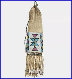 Indian Beaded Native American Sioux Plains Pipe Tabaco Bag Elk Hide Bag B902