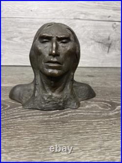 Indian Chief Native American Bronze Bust Plaque Bookend Antique 7.25x5.25