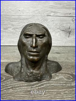 Indian Chief Native American Bronze Bust Plaque Bookend Antique 7.25x5.25