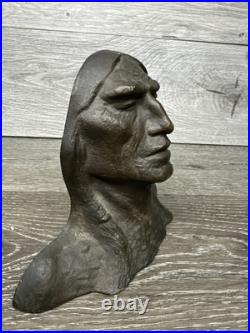 Indian Chief Native American Bronze Bust Plaque Bookend Antique 7.25x5.25