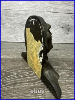 Indian Chief Native American Bronze Bust Plaque Bookend Antique 7.25x5.25