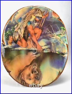 Indian Native American Grizzley Bear Wood Slice Art Wall Hanging Vintage 15 X 18