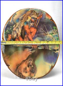 Indian Native American Grizzley Bear Wood Slice Art Wall Hanging Vintage 15 X 18