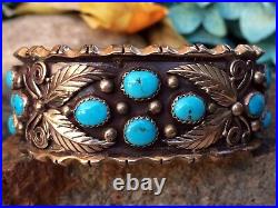 Intricate Native American Navajo Sleeping Beauty Turquoise Sterling Bracelet #2