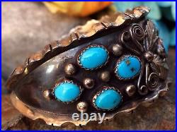 Intricate Native American Navajo Sleeping Beauty Turquoise Sterling Bracelet #2