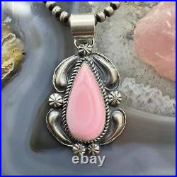 Jeff James Native American Sterling Silver Teardrop Pink Conch Pendant For Women