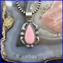 Jeff James Native American Sterling Silver Teardrop Pink Conch Pendant For Women