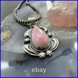Jeff James Native American Sterling Silver Teardrop Pink Conch Pendant For Women