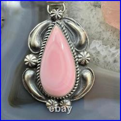 Jeff James Native American Sterling Silver Teardrop Pink Conch Pendant For Women