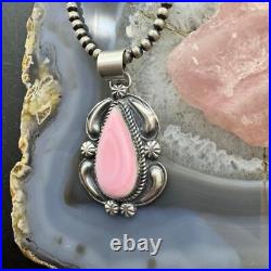 Jeff James Native American Sterling Silver Teardrop Pink Conch Pendant For Women