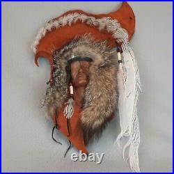 Jeffrey Paul Leather Fur Wall Sculpture of Native American Indian Mixed Material