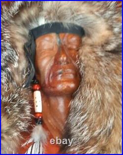 Jeffrey Paul Leather Fur Wall Sculpture of Native American Indian Mixed Material