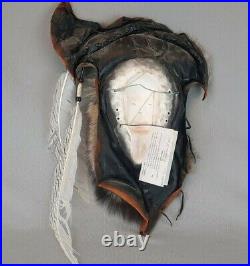Jeffrey Paul Leather Fur Wall Sculpture of Native American Indian Mixed Material