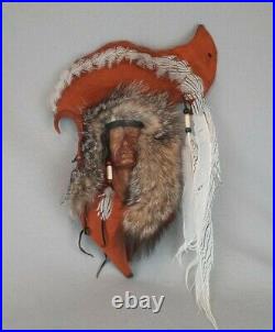 Jeffrey Paul Leather Fur Wall Sculpture of Native American Indian Mixed Material