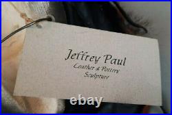 Jeffrey Paul Leather Fur Wall Sculpture of Native American Indian Mixed Material