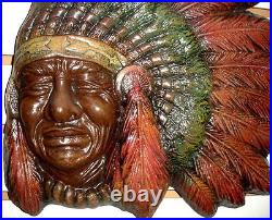 Large 16 American Indian Native Style Chief Headdress Wall Plaque Sculpture New