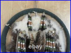 Large Authentic Native American Dreamcatcher Rabbit Pheasant Wool Mandala