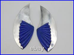Large Modernist Native American Indian Sterling Silver Blue Lapis Stone Earrings