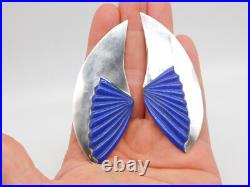 Large Modernist Native American Indian Sterling Silver Blue Lapis Stone Earrings