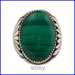 Large Native American Sterling Silver Malachite Applied Ring 10.25