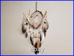 Large Native American-Style Deer Antler Dream Catcher, Quartz & Smoky Quartz