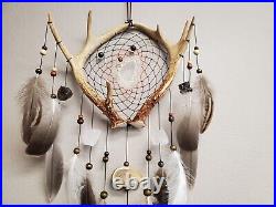 Large Native American-Style Deer Antler Dream Catcher, Quartz & Smoky Quartz