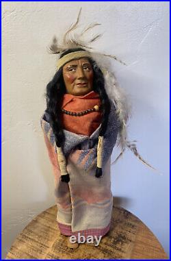 Large SKOOKUM Bully Good Native American Indian CHIEF, Wooden Feet, 16-1/2