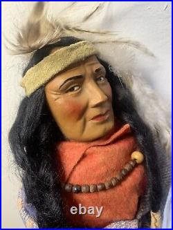 Large SKOOKUM Bully Good Native American Indian CHIEF, Wooden Feet, 16-1/2
