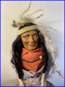 Large SKOOKUM Bully Good Native American Indian CHIEF, Wooden Feet, 16-1/2