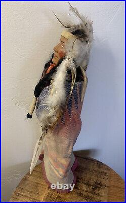 Large SKOOKUM Bully Good Native American Indian CHIEF, Wooden Feet, 16-1/2