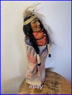 Large SKOOKUM Bully Good Native American Indian CHIEF, Wooden Feet, 16-1/2