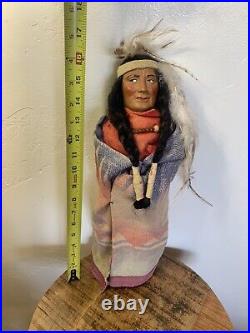 Large SKOOKUM Bully Good Native American Indian CHIEF, Wooden Feet, 16-1/2