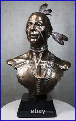 Large Tribal Native American Indian Warrior With Eagle Feather Bust Statue Decor