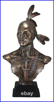 Large Tribal Native American Indian Warrior With Eagle Feather Bust Statue Decor