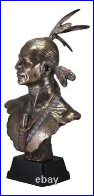 Large Tribal Native American Indian Warrior With Eagle Feather Bust Statue Decor