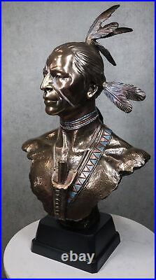 Large Tribal Native American Indian Warrior With Eagle Feather Bust Statue Decor