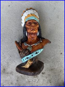 Large Vintage Chalkware Tobacco Store Native American Indian Chief Bust