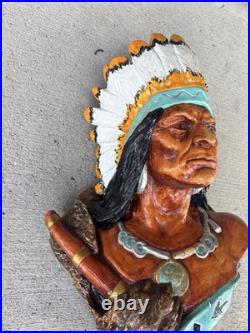 Large Vintage Chalkware Tobacco Store Native American Indian Chief Bust