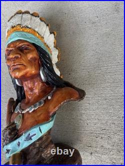 Large Vintage Chalkware Tobacco Store Native American Indian Chief Bust