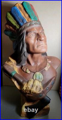 Large Vintage Chalkware Tobacco Store Native American Indian Chief Bust-NICE 24