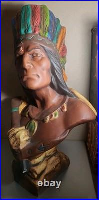 Large Vintage Chalkware Tobacco Store Native American Indian Chief Bust-NICE 24