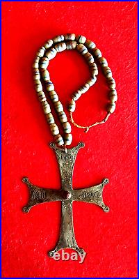 Large Vintage Trade Cross With Trade Beads