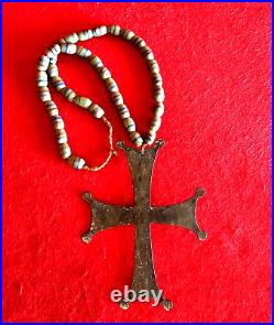 Large Vintage Trade Cross With Trade Beads