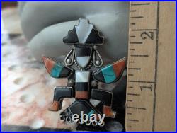 Large Vintage Zuni Art Handmade Sterling Multi Gem Inlay Knifewing Brooch Pin