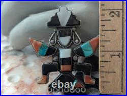 Large Vintage Zuni Art Handmade Sterling Multi Gem Inlay Knifewing Brooch Pin