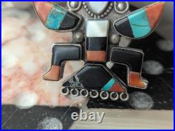 Large Vintage Zuni Art Handmade Sterling Multi Gem Inlay Knifewing Brooch Pin