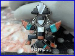 Large Vintage Zuni Art Handmade Sterling Multi Gem Inlay Knifewing Brooch Pin