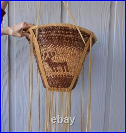 Large White Mountain Apache Elk Basket 14 1/2 x 24 with Fringe